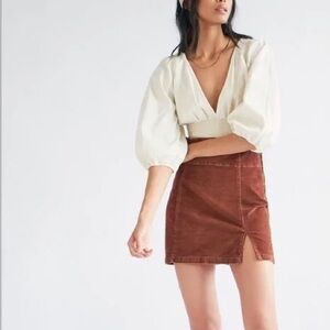 Free People Corduroy Mini Skirt in Rust Brown